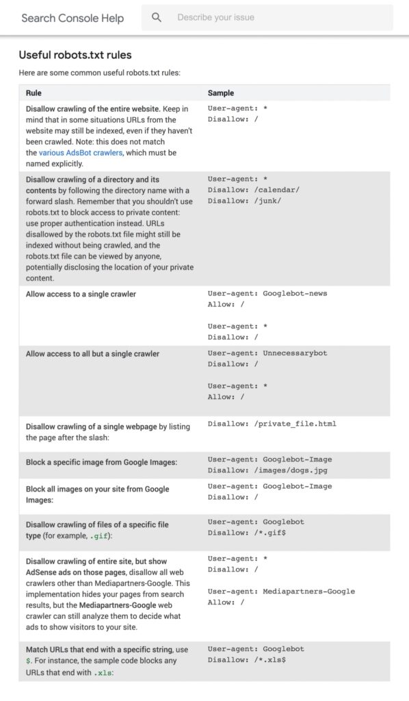 robot.txt file rule by Google